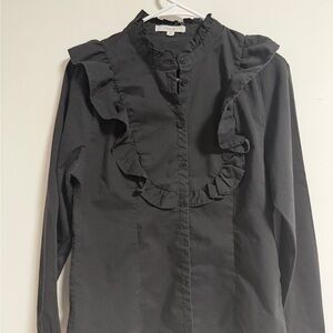 Miss Lili Black Ruffled Blouse Large